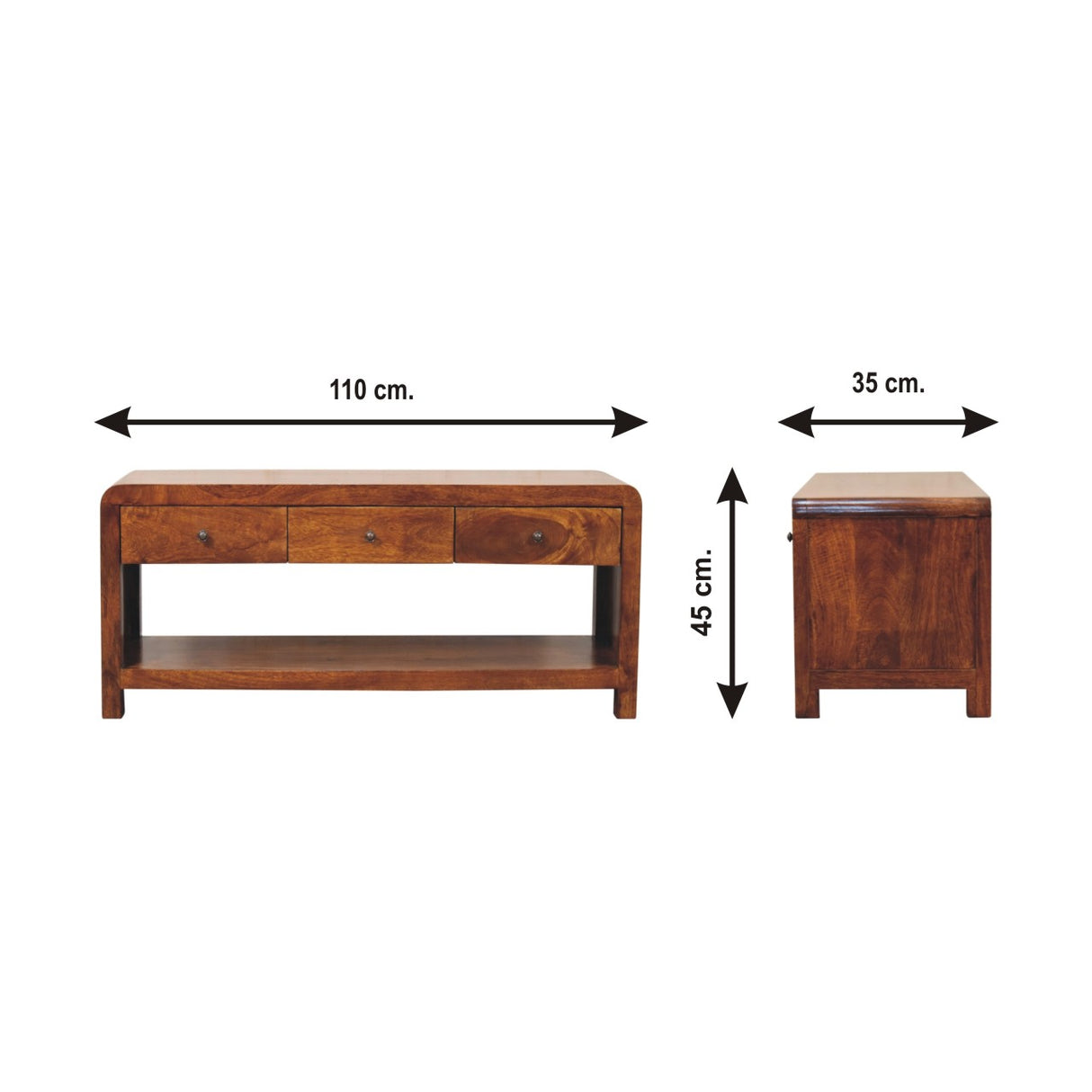 Solid Mango Wood TV Stand With 3 Drawers - Aspen
