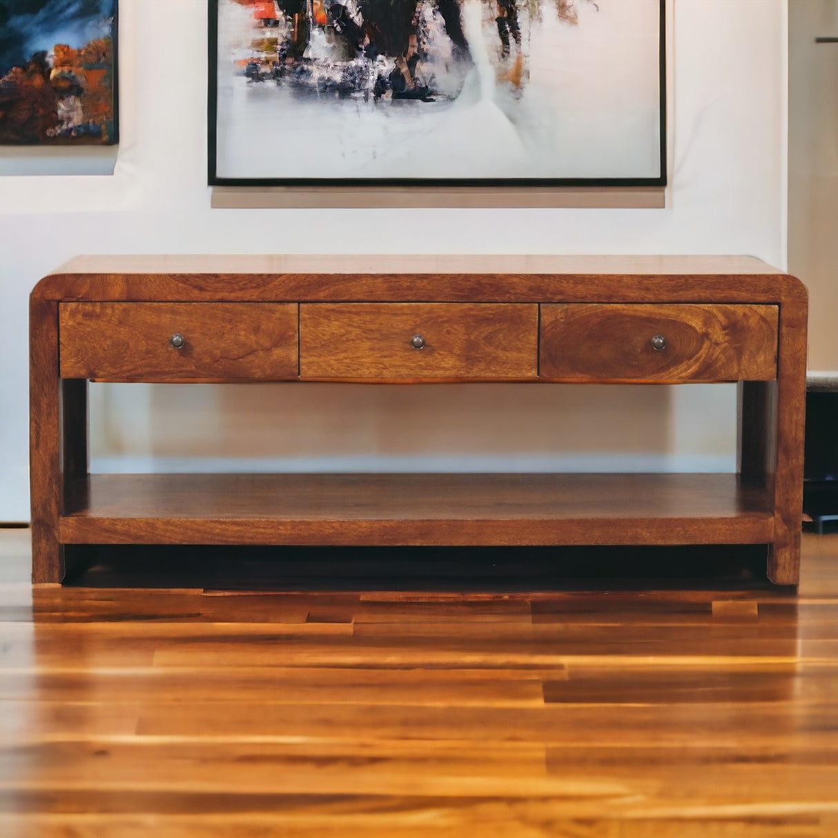 Solid Mango Wood TV Stand With 3 Drawers - Aspen