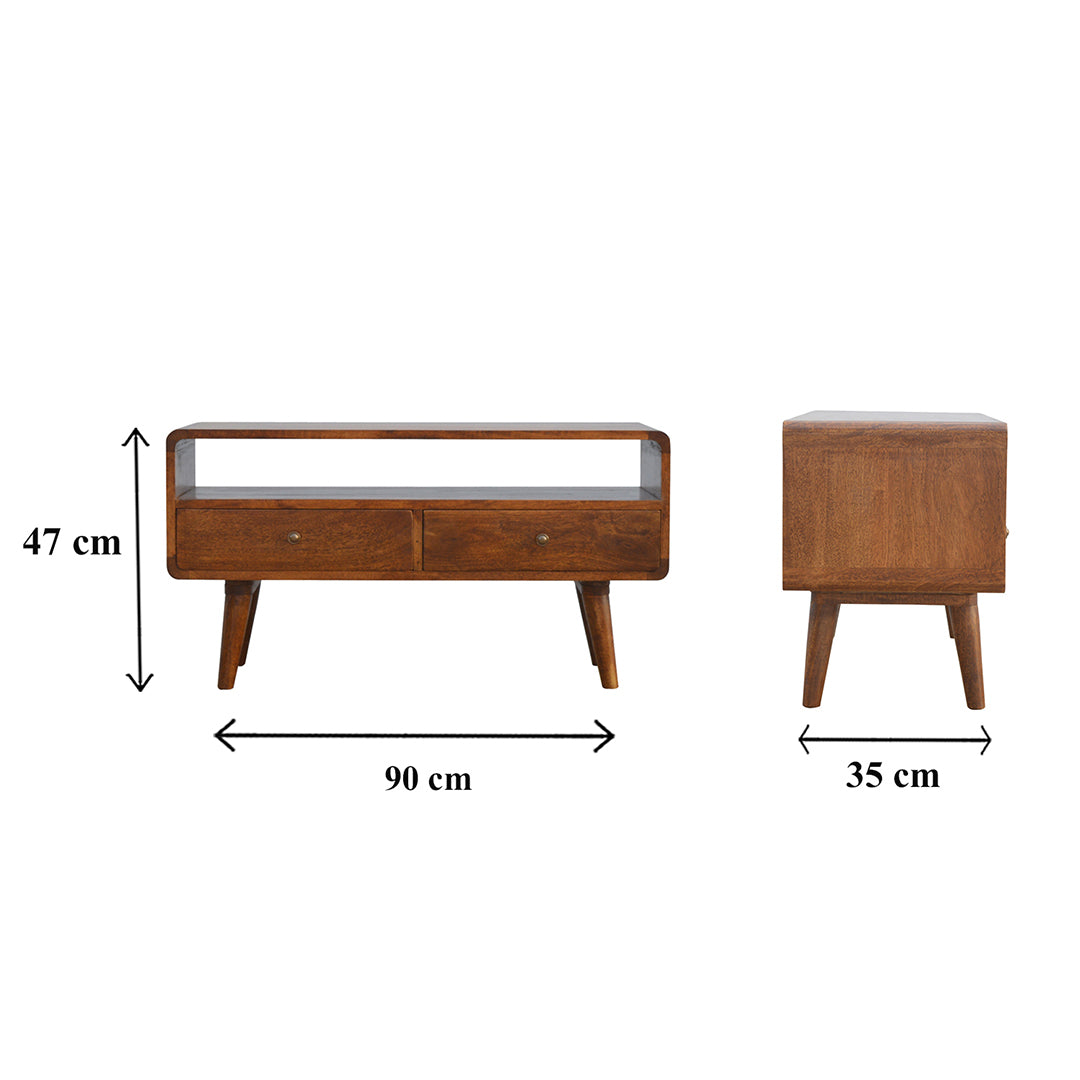 Solid Mango Wood TV Stand Curved With 2 Drawers - Gloucester