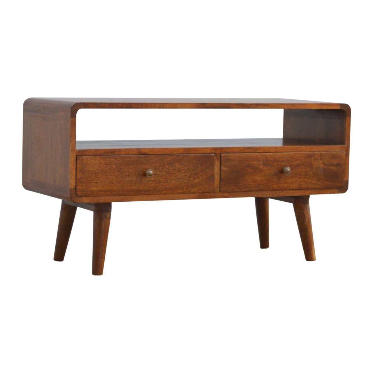 Solid Mango Wood TV Stand Curved With 2 Drawers - Gloucester