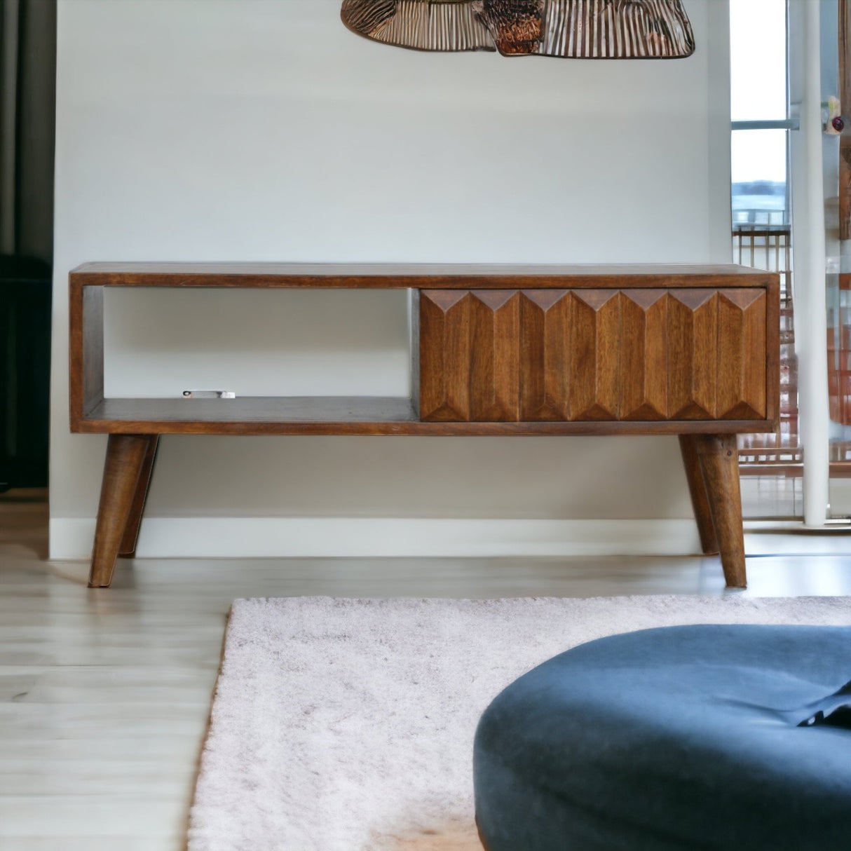 Solid Mango Wood TV Stand Prism With 1 Sliding Door - Birmingham