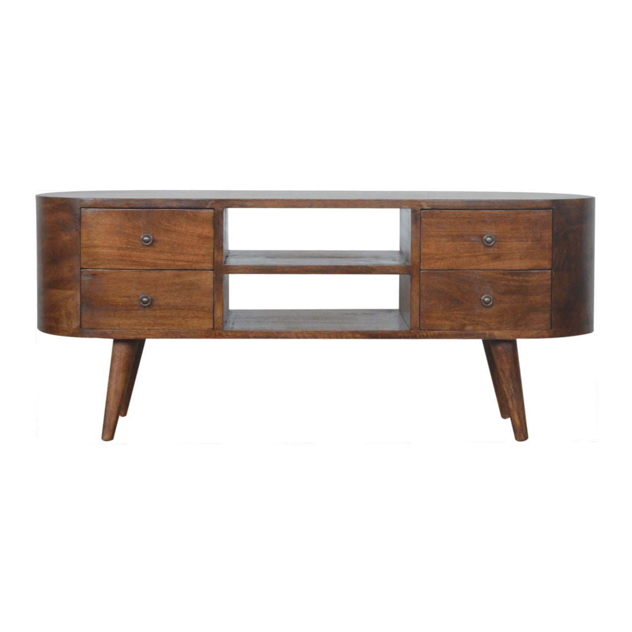 Solid Mango Wood TV Stand Rounded With 4 Drawers - Chester