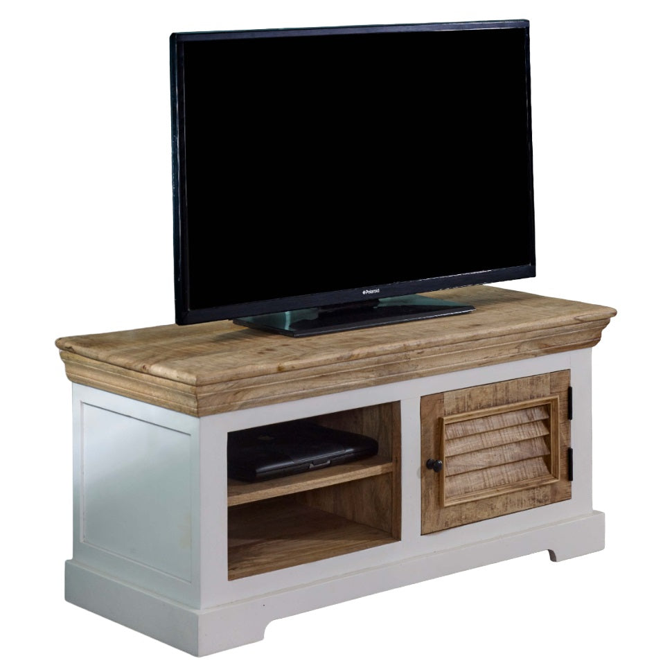 Solid Mango Wood TV Stand With 1 Door And 2 Shelves - Alfie