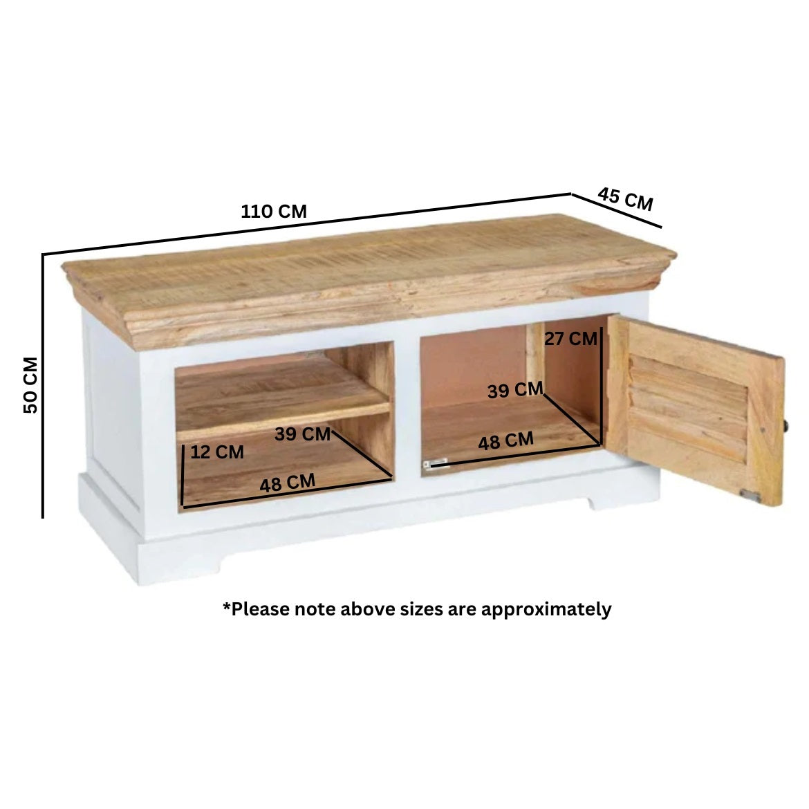 Solid Mango Wood TV Stand With 1 Door And 2 Shelves - Alfie