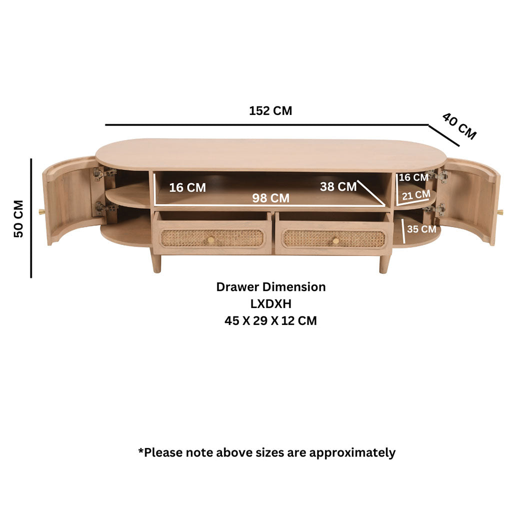 Solid Mango Wood TV Stand With 2 Doors And 2 Drawers - Valencia