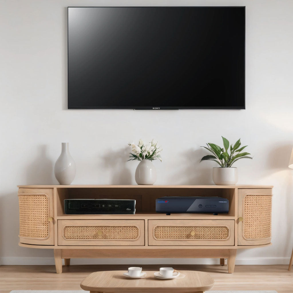Solid Mango Wood TV Stand With 2 Doors And 2 Drawers - Valencia