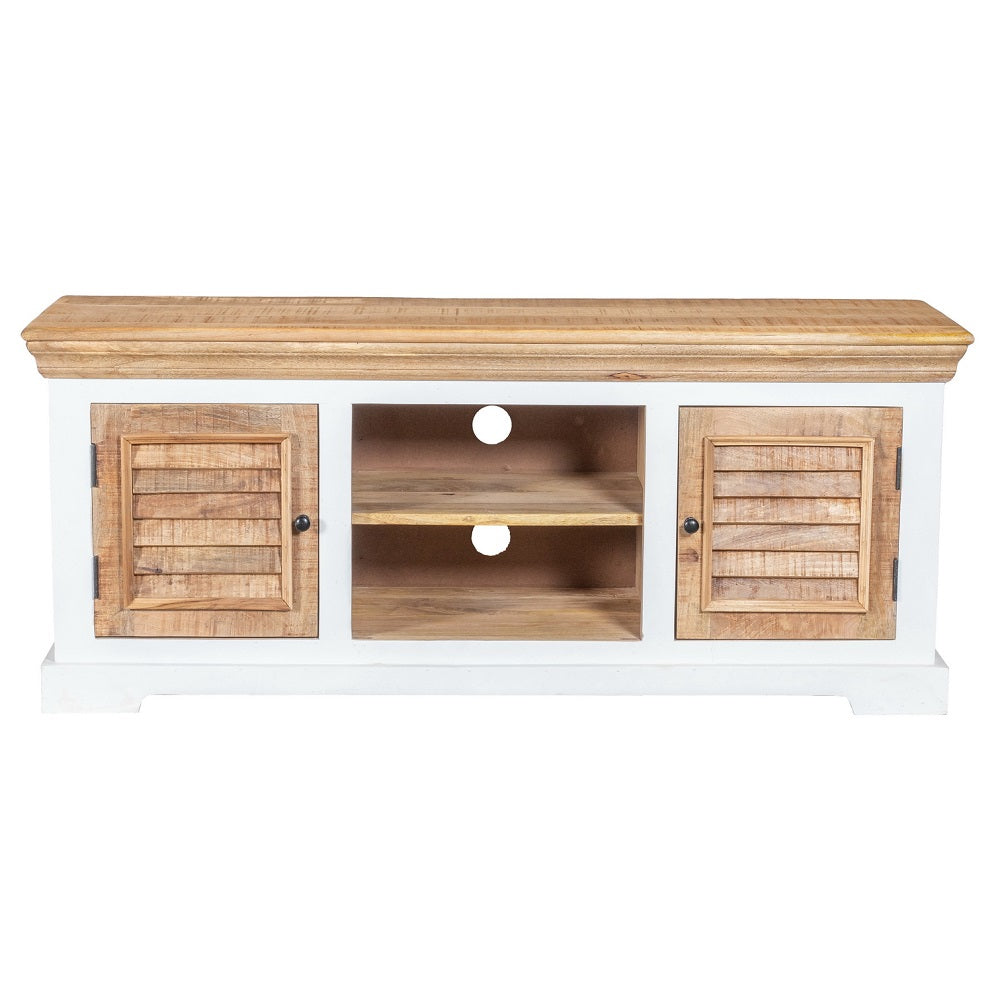 Solid Mango Wood TV Stand With 2 Doors And 2 Shelves - Alfie