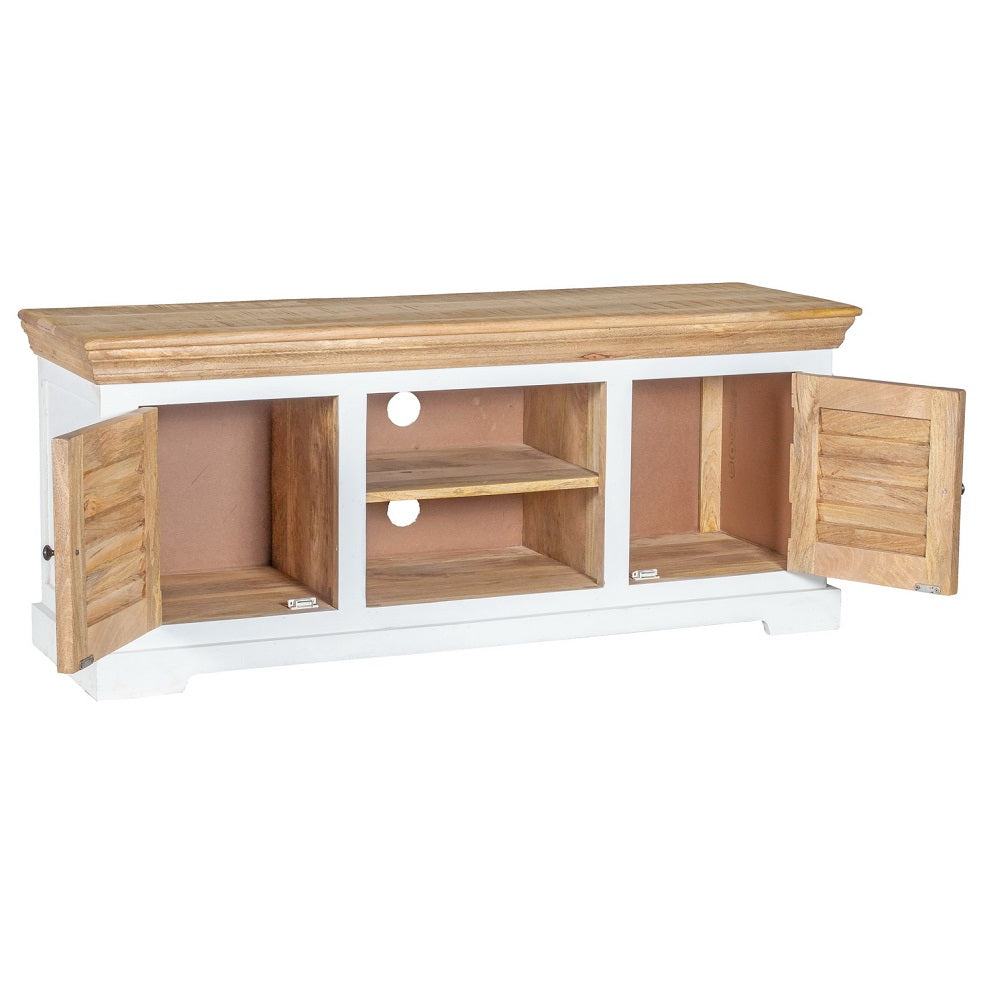 Solid Mango Wood TV Stand With 2 Doors And 2 Shelves - Alfie