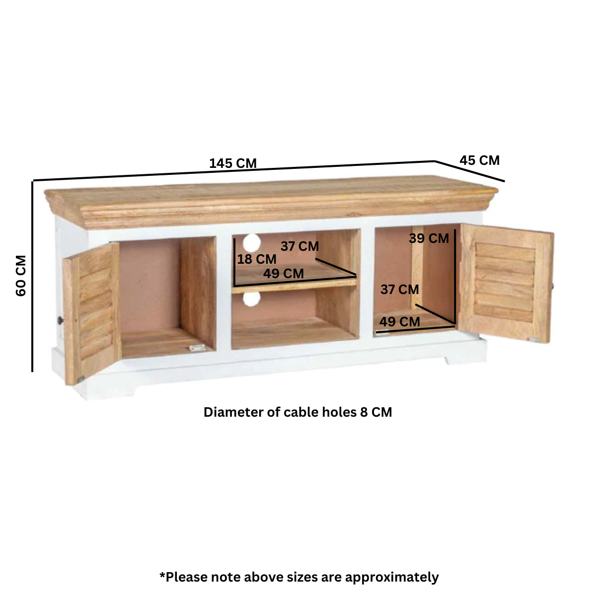 Solid Mango Wood TV Stand With 2 Doors And 2 Shelves - Alfie