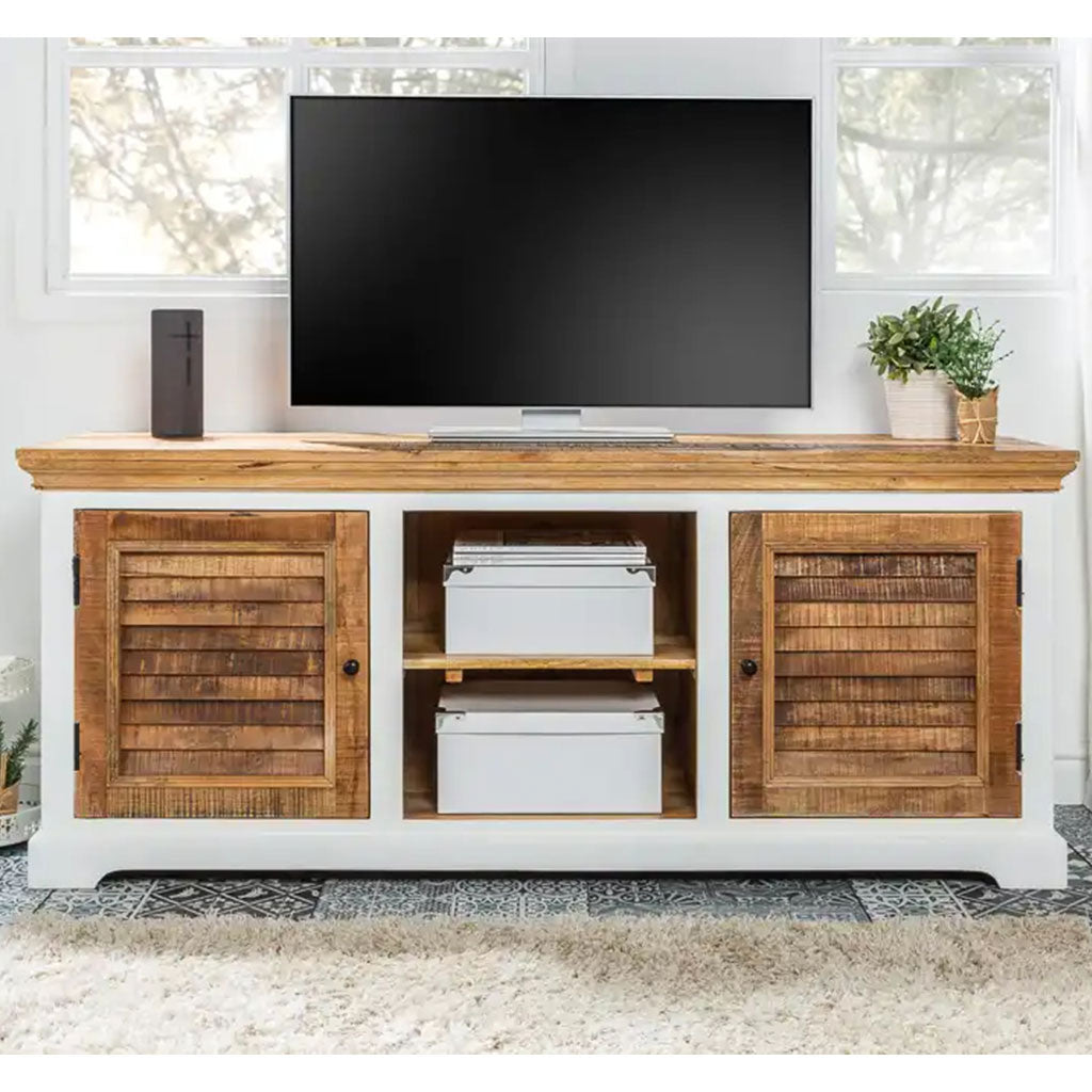 Solid Mango Wood TV Stand With 2 Doors And 2 Shelves - Alfie