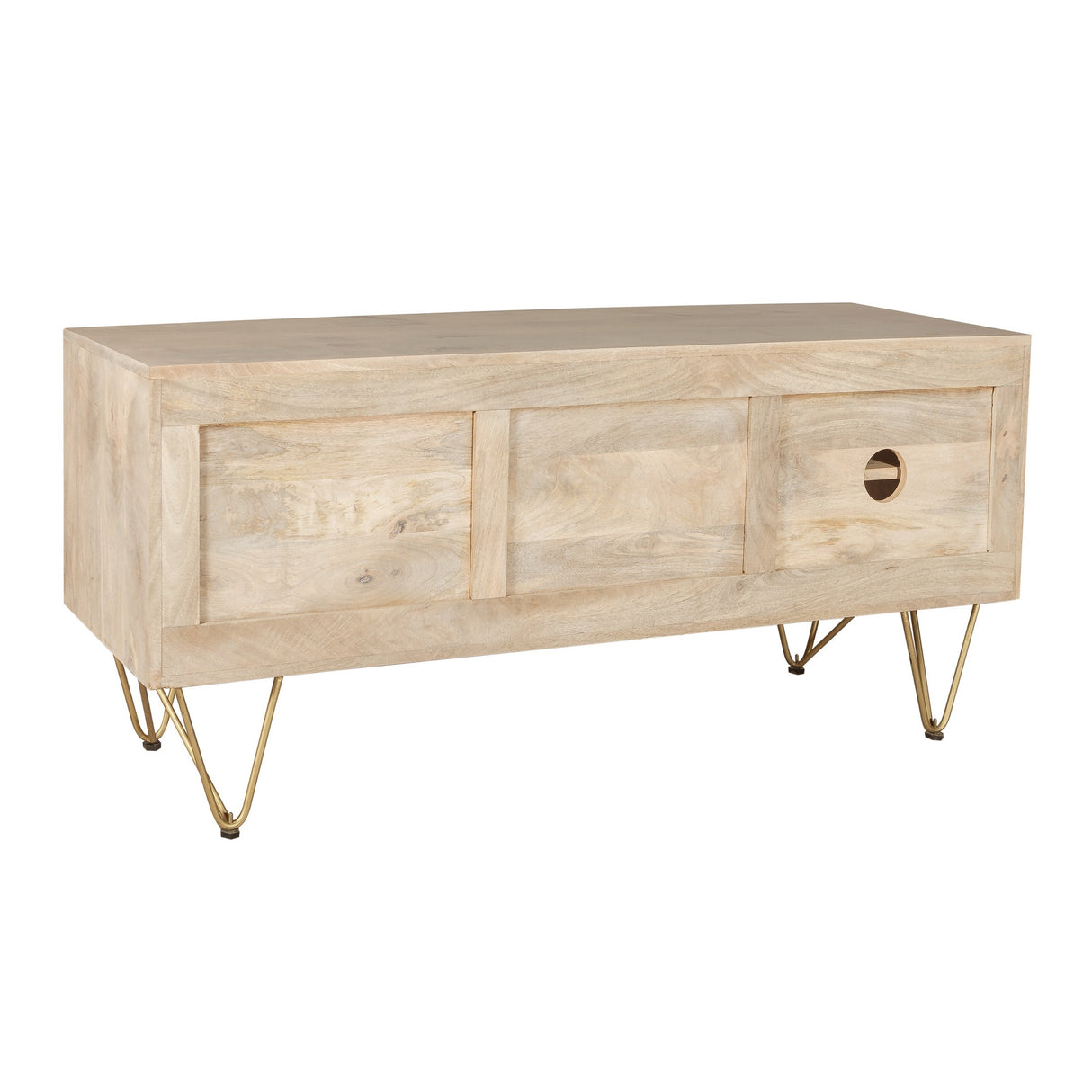 Solid Mango Wood TV Stand With 2 Doors And 2 Shelves - Light Gold