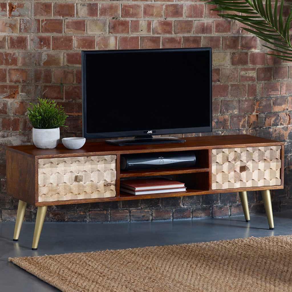 Solid Mango Wood TV Stand With 2 Drawers And 2 Shelves - Edison