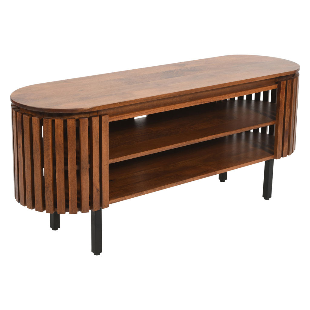 Solid Mango Wood TV Stand With 2 Shelves - Inverley Designs