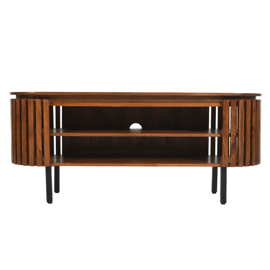 Solid Mango Wood TV Stand With 2 Shelves - Inverley Designs