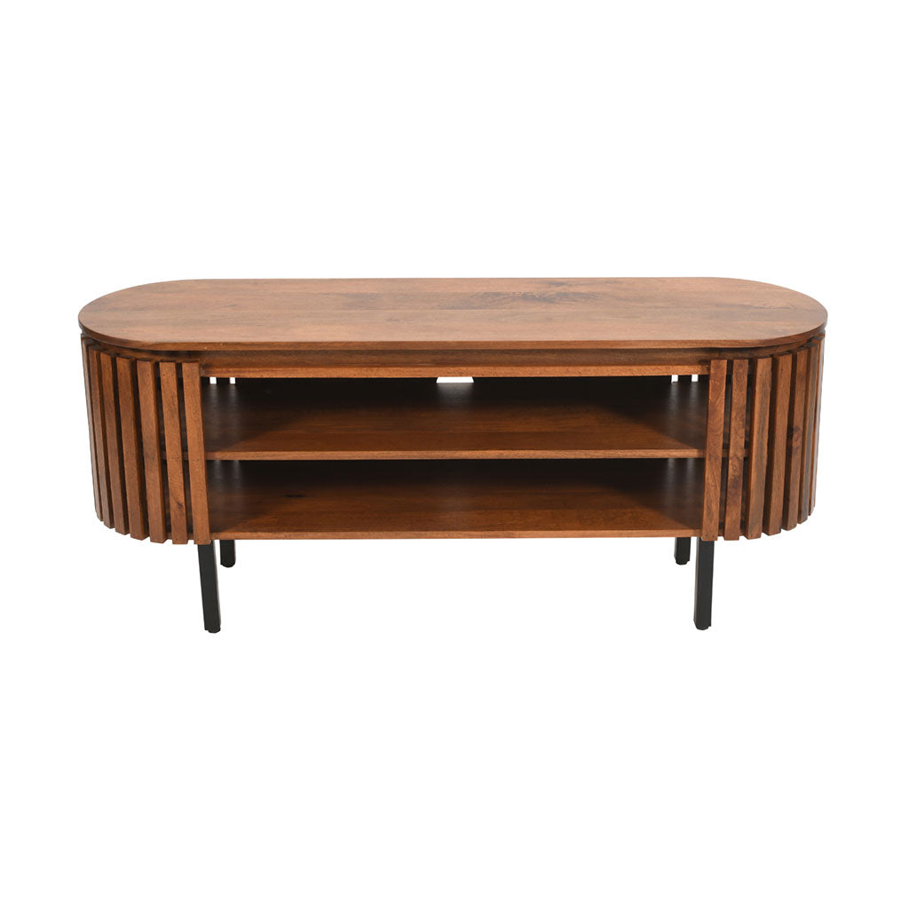 Solid Mango Wood TV Stand With 2 Shelves - Inverley Designs