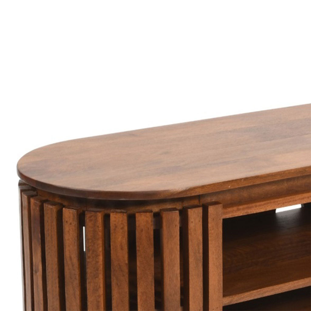 Solid Mango Wood TV Stand With 2 Shelves - Inverley Designs