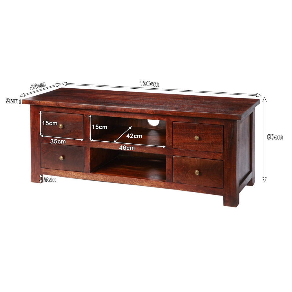 Solid Mango Wood TV Stand With 4 Drawers And 2 Shelves - Jaipur