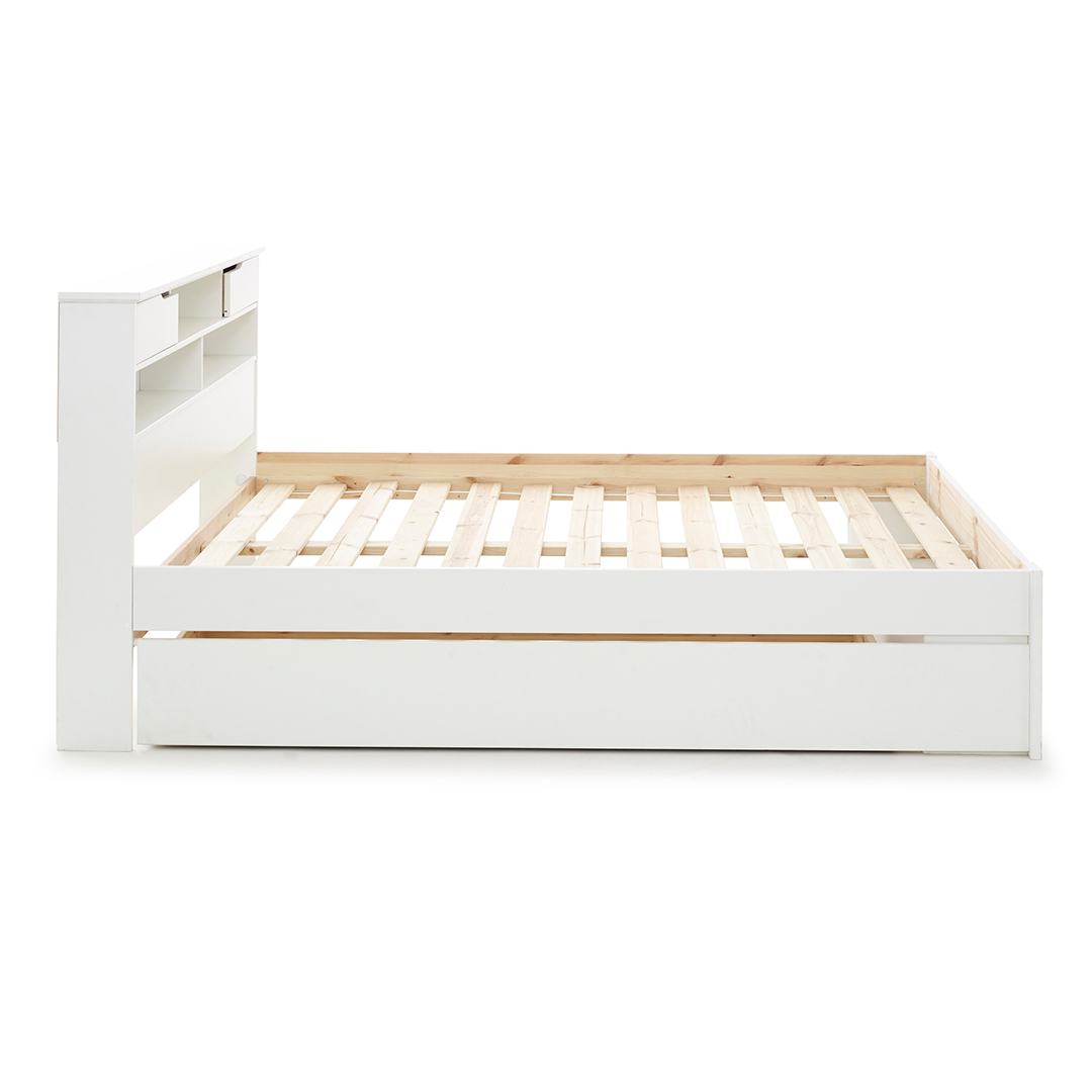 Solid Pine Wood Double Bed With Underbed Pull-Out Drawer - Fabio