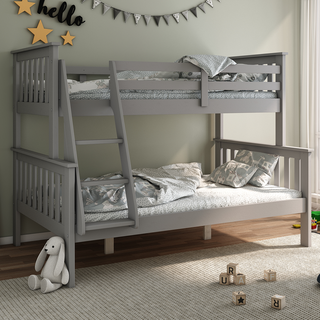 Solid Pine Wood Triple Sleeper Bunk Bed Single And Small Double - Carra