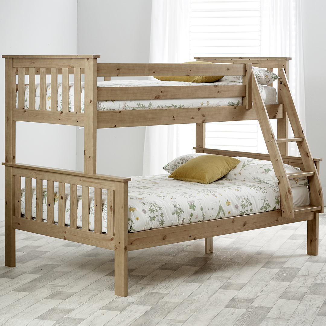 Solid Pine Wood Triple Sleeper Bunk Bed Single And Small Double - Carra