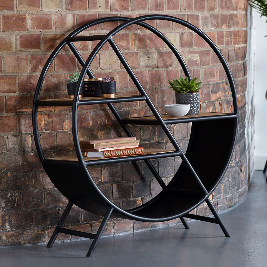 Solid Reclaimed Wood Bookcase Round With Metal Frame - Cosmo Industrial