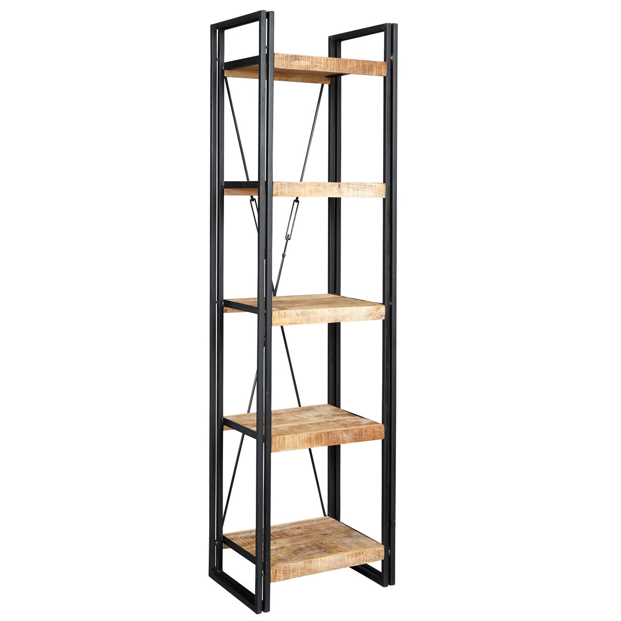 Solid Reclaimed Wood Bookcase Slim With 5 Shelves - Cosmo Industrial