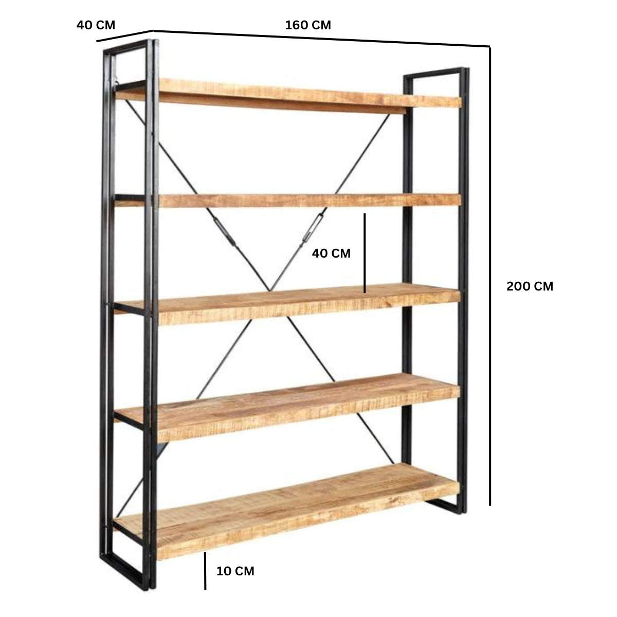 Solid Reclaimed Wood Bookcase Wide With 5 Shelves - Cosmo Industrial