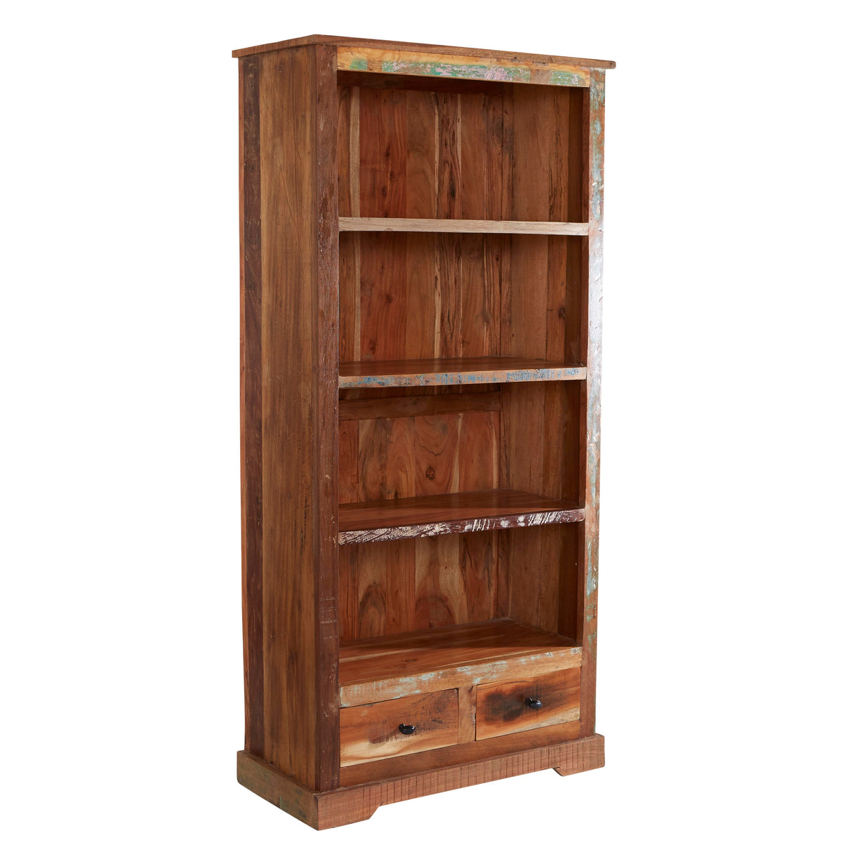 Solid Reclaimed Wood Bookcase With 2 Drawers - Coastal