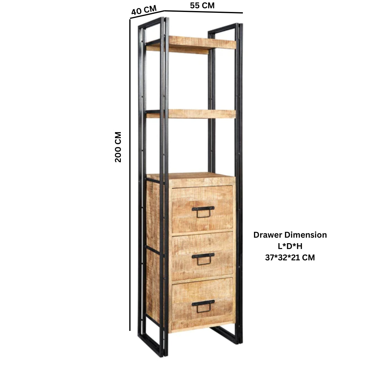 Solid Reclaimed Wood Bookcase With 3 Drawers - Cosmo Industrial