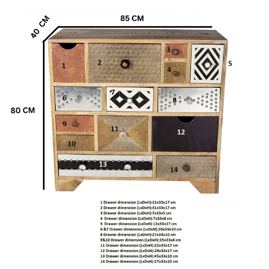 Solid Reclaimed Wood Chest Of 14 Drawers - Sorio