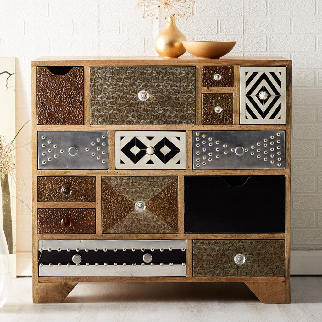 Solid Reclaimed Wood Chest Of 14 Drawers - Sorio