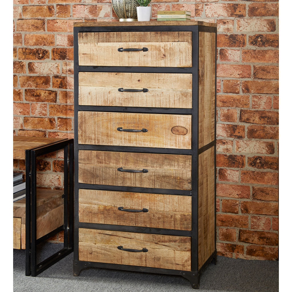 Solid Reclaimed Wood Chest Of 6 Drawers - Cosmo Industrial