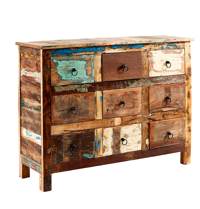 Solid Reclaimed Wood Chest Of 9 Drawers - Coastal