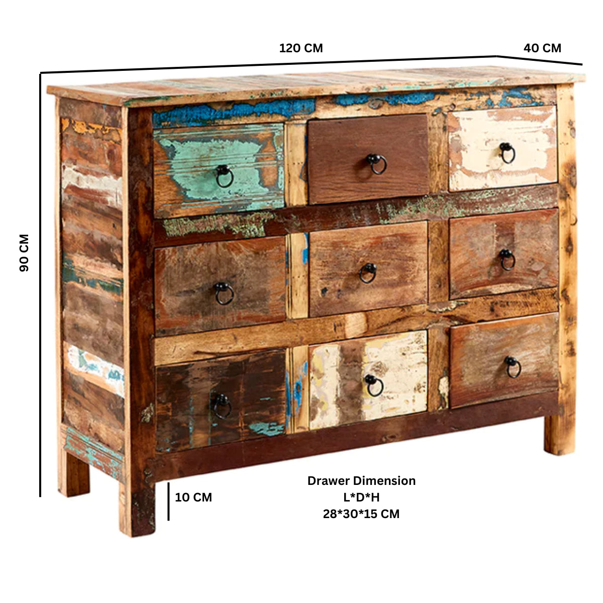 Solid Reclaimed Wood Chest Of 9 Drawers - Coastal