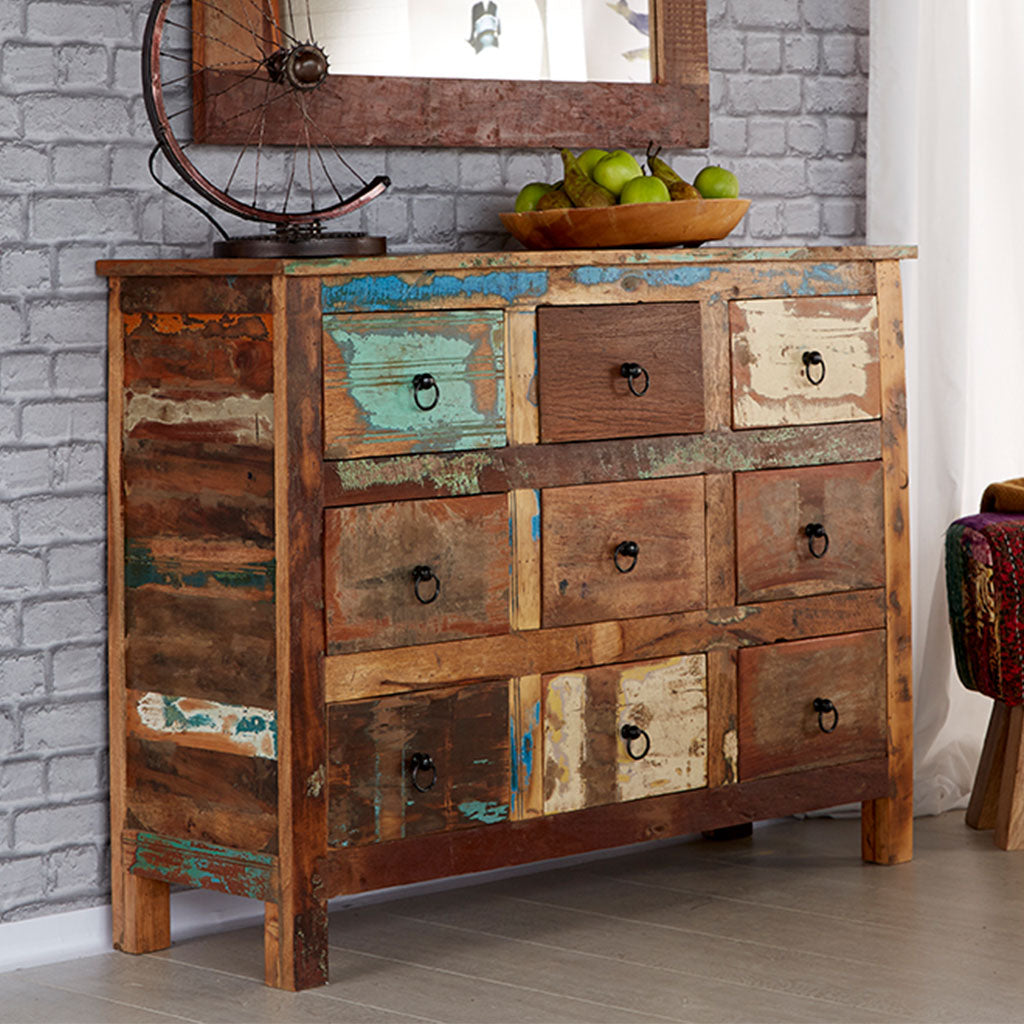 Solid Reclaimed Wood Chest Of 9 Drawers - Coastal