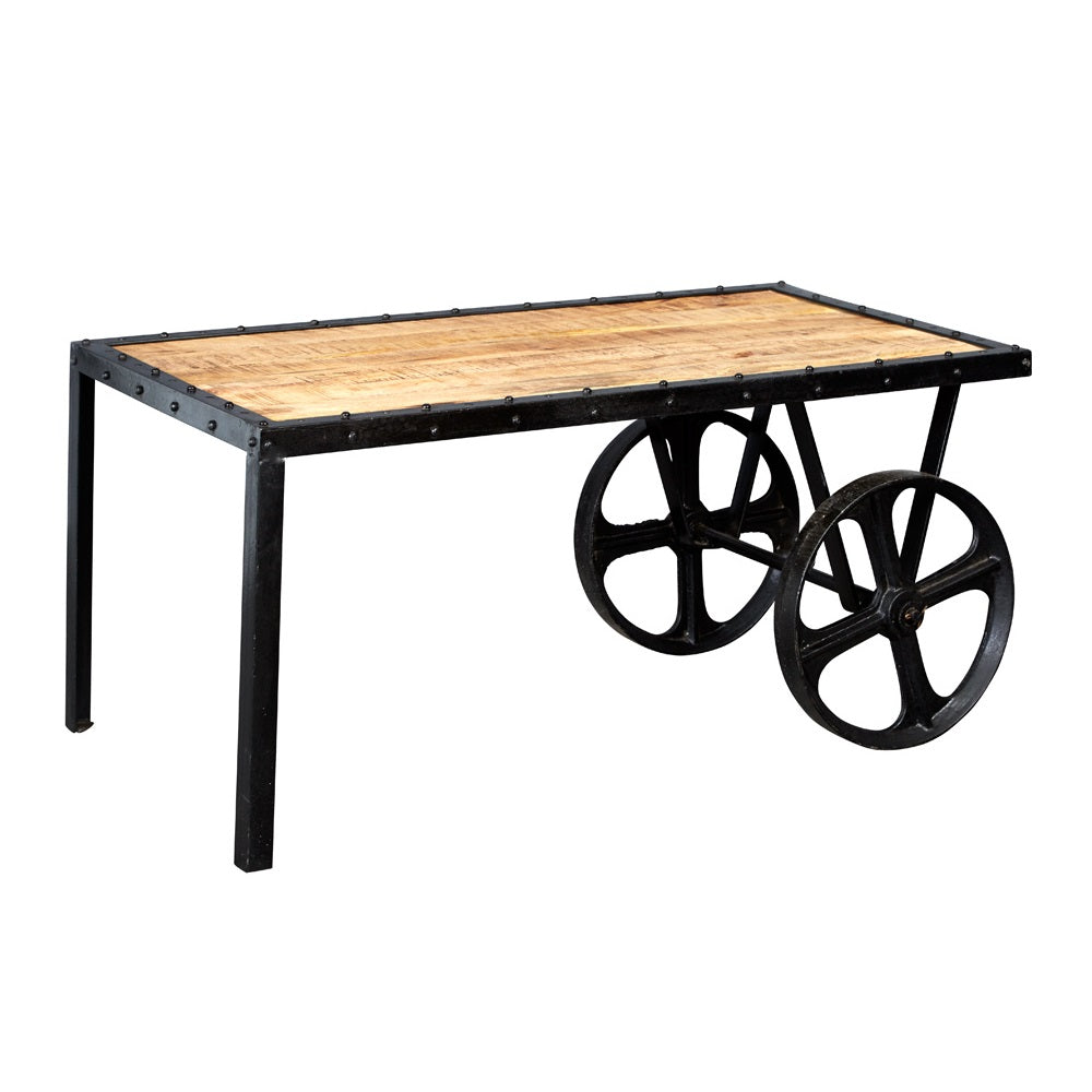 Solid Reclaimed Wood Coffee Table Cart - Cosmo Industrial