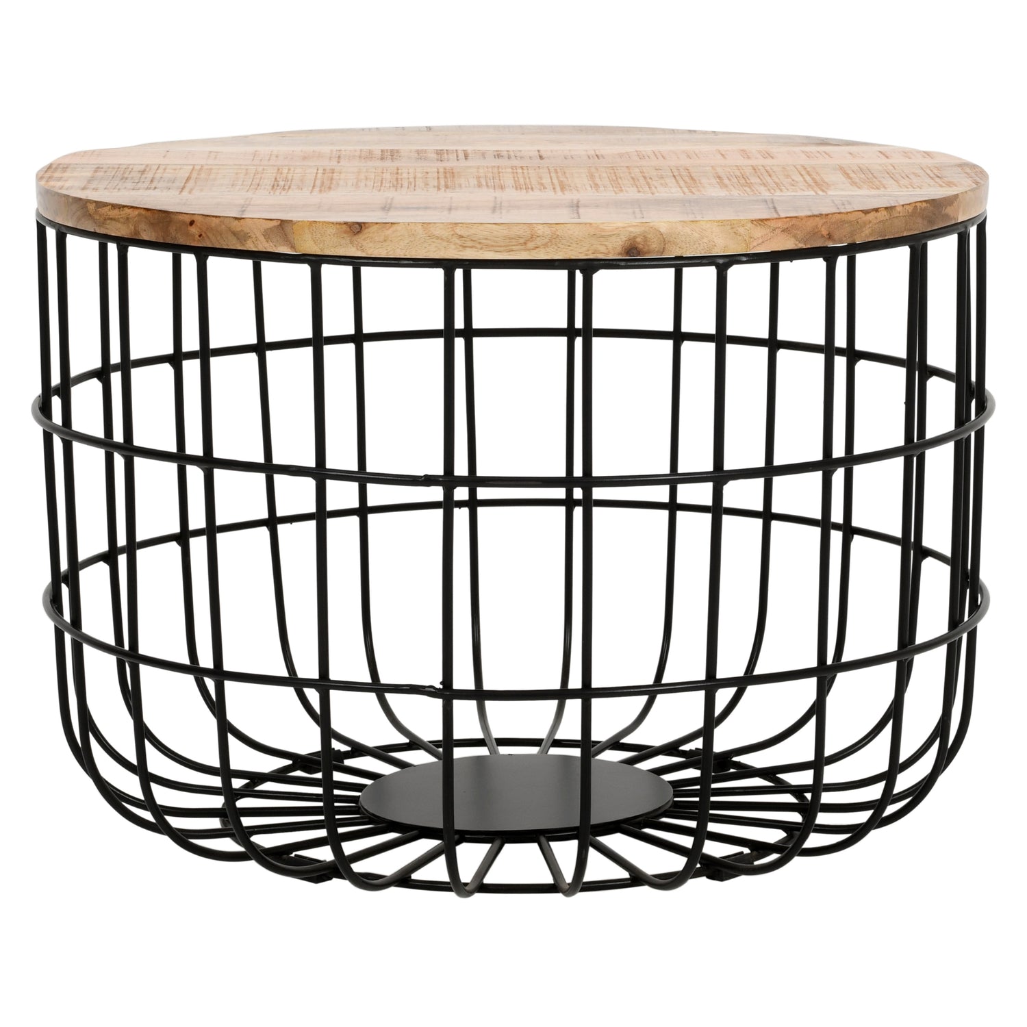 Solid Reclaimed Wood Coffee Table Round With Metal Wire Cage - Surrey