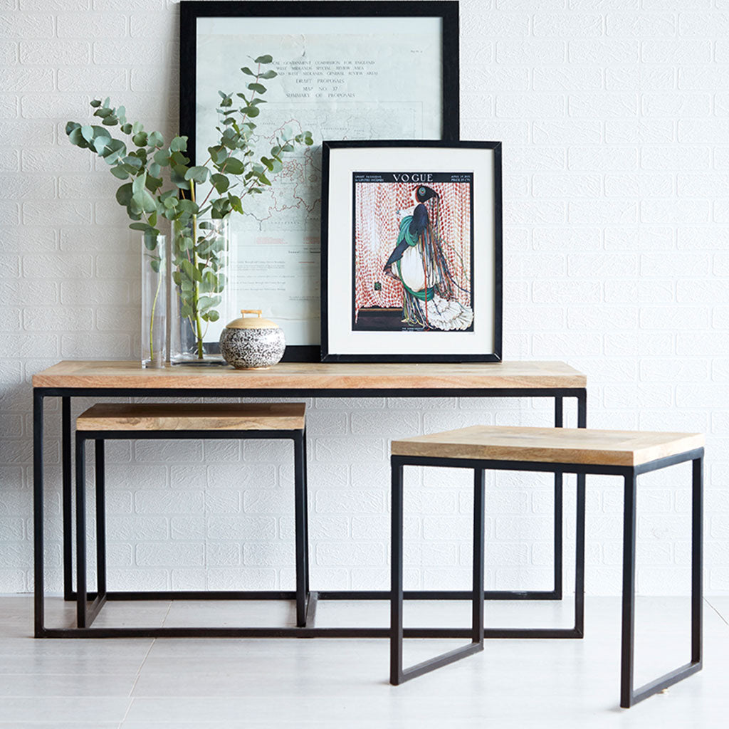 Solid Reclaimed Wood Coffee Table Set - Cosmo Industrial