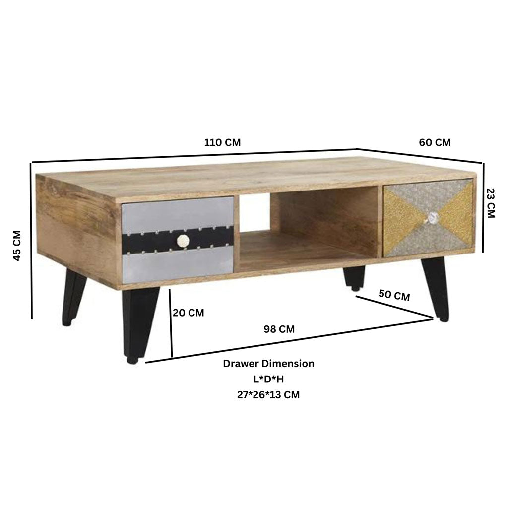 Solid Reclaimed Wood Coffee Table With 4 Drawers - Sorio