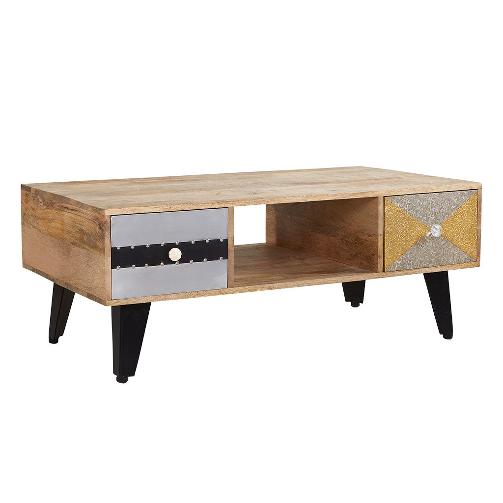 Solid Reclaimed Wood Coffee Table With 4 Drawers - Sorio
