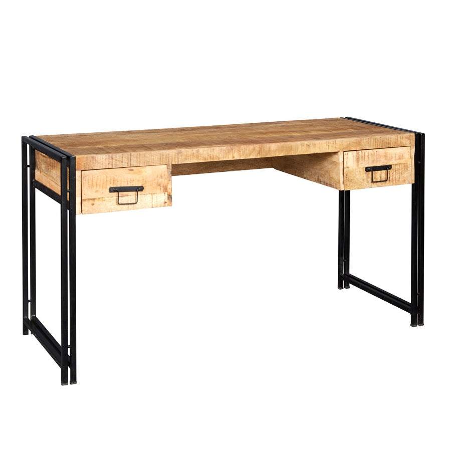 Solid Reclaimed Wood Desk for Home And Office With 2 Drawers - Cosmo Industrial