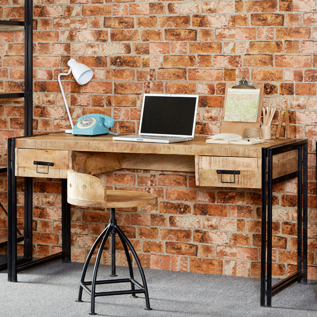 Solid Reclaimed Wood Desk for Home And Office With 2 Drawers - Cosmo Industrial