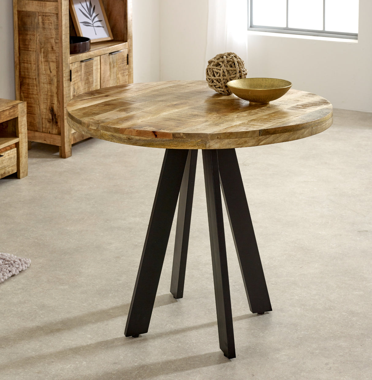 Solid Reclaimed Wood Dining Table for 4 People Round - Surrey