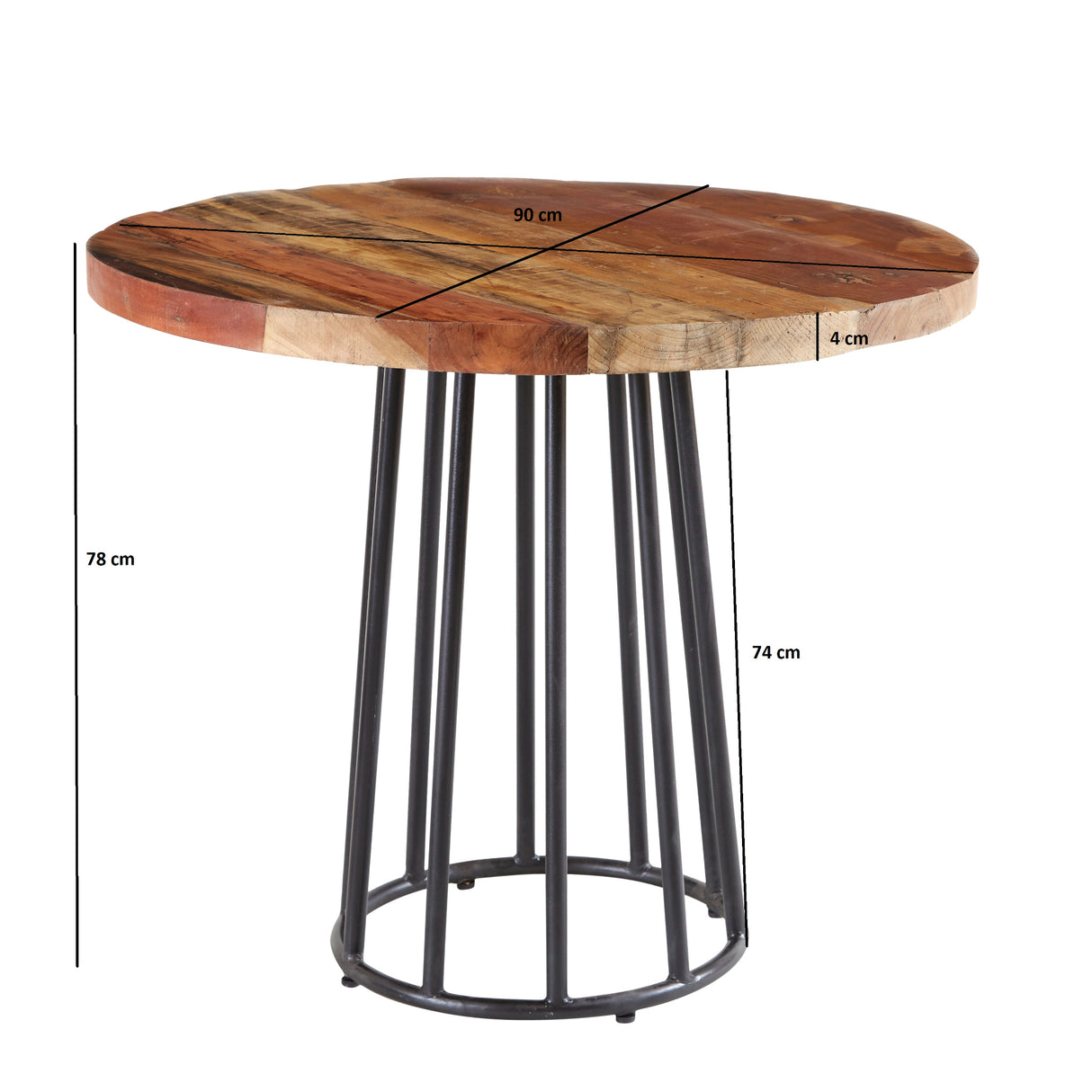 Solid Reclaimed Wood Dining Table Round for 4 People - Coastal
