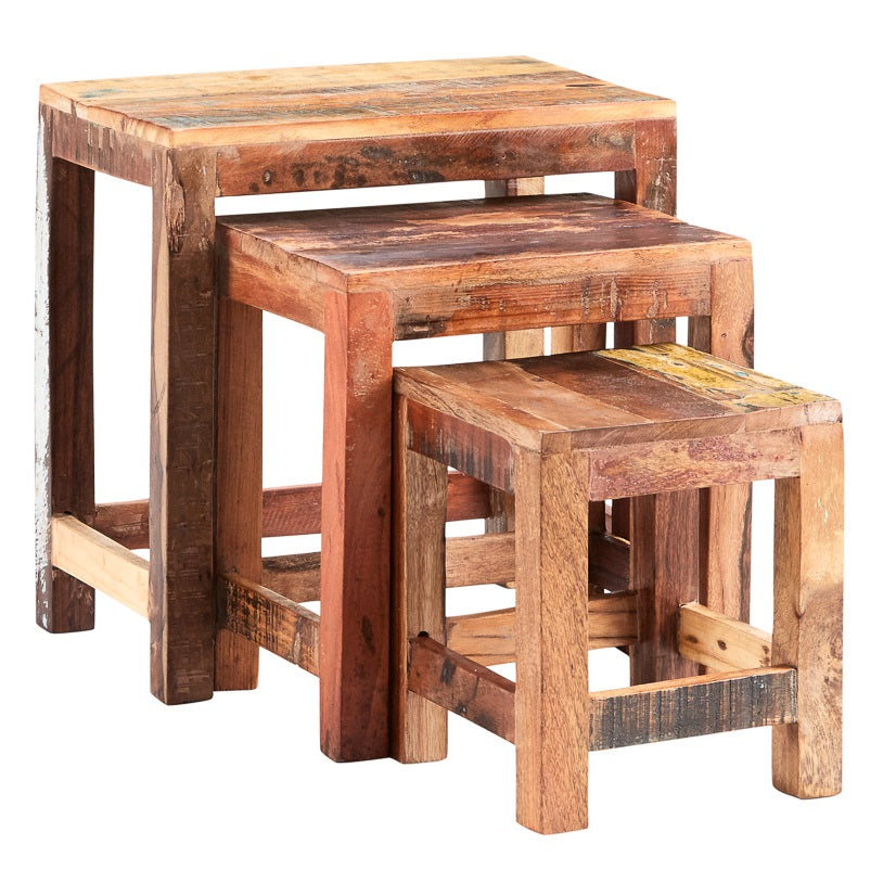 Solid Reclaimed Wood Nest Of 3 Tables - Coastal