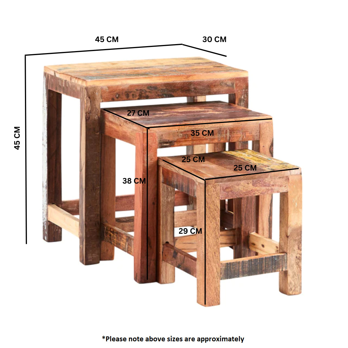 Solid Reclaimed Wood Nest Of 3 Tables - Coastal