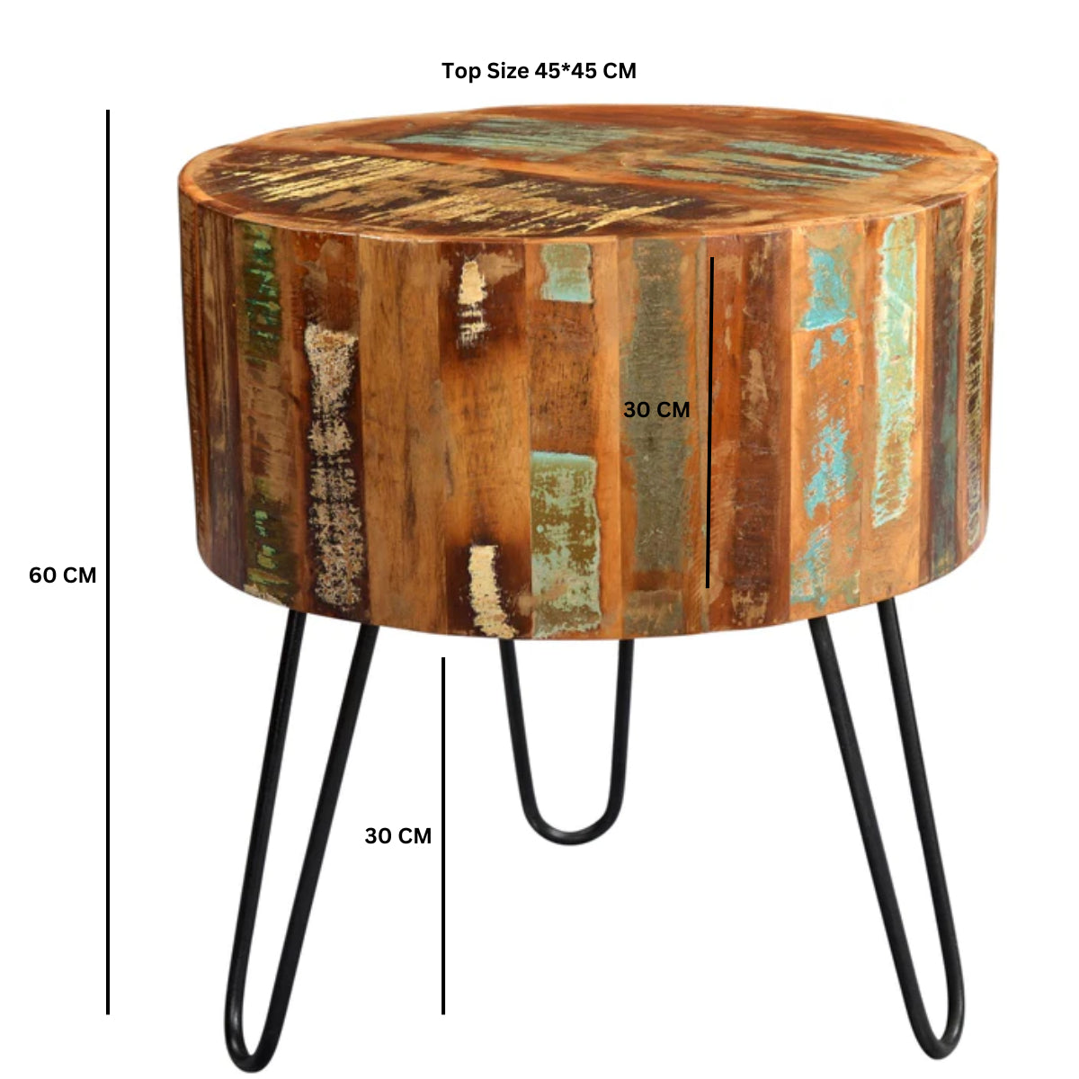 Solid Reclaimed Wood Side Table Round - Coastal
