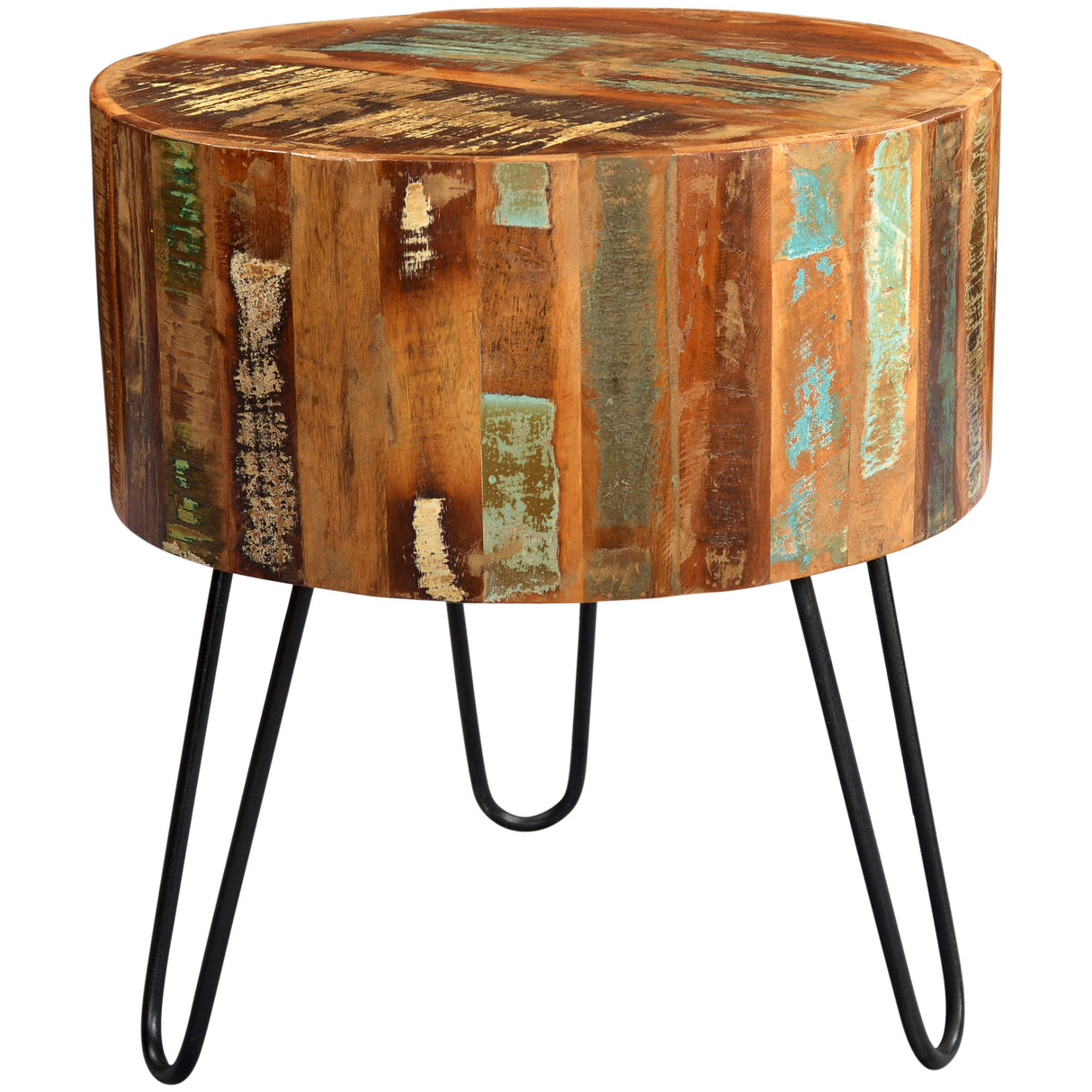 Solid Reclaimed Wood Side Table Round - Coastal