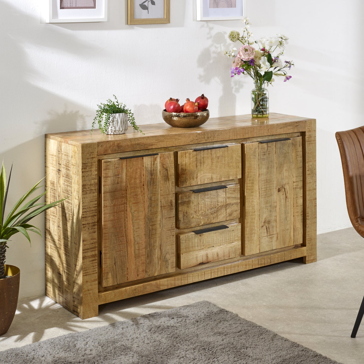Solid Reclaimed Wood Sideboard With 2 Doors And 3 Drawers - Surrey