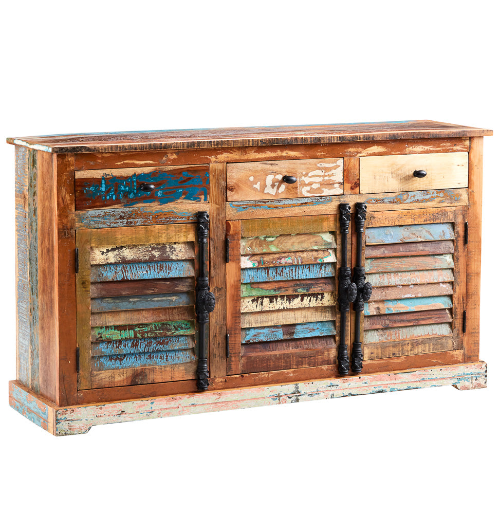 Solid Reclaimed Wood Sideboard With 3 Doors And 3 Drawers - Coastal